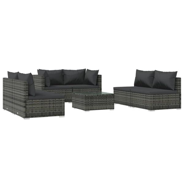 vidaXL 7 Piece Garden Lounge Set with Cushions Poly Rattan Grey