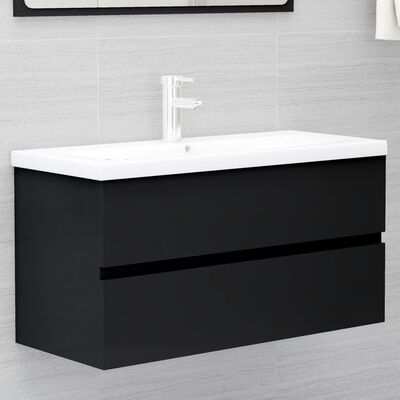 vidaXL Sink Cabinet Black 90x38.5x45 cm Engineered Wood, black vidaXL Sink Cabinet Black 90x38.5x45 cm Engineered Wood