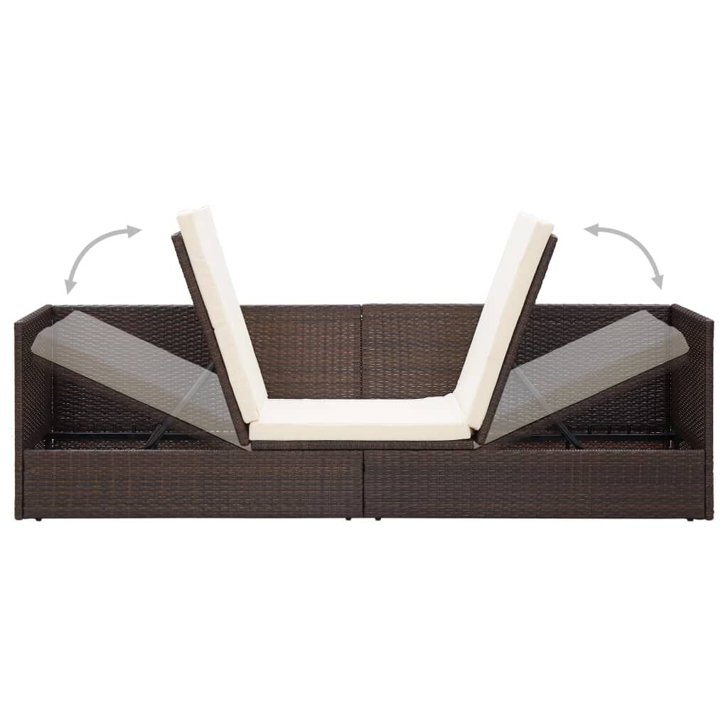 vidaXL Garden Bed with Cushion & Pillows Poly Rattan Brown