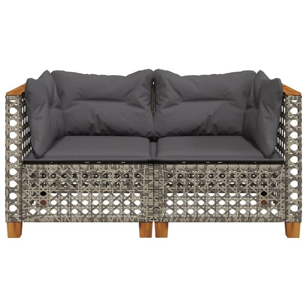 vidaXL Garden Sofas Corner with Cushions 2 pcs Grey Poly Rattan