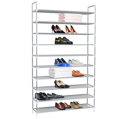 vidaXL Shoe Rack with 10 Shelves Metal and Non-woven Fabric Silver, silver vidaXL Shoe Rack with 10 Shelves Metal and Non-woven Fabric Silver