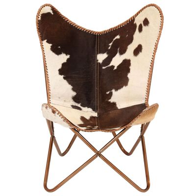 vidaXL Butterfly Chair Brown and White Genuine Goat Leather, brown and white vidaXL Butterfly Chair Brown and White Genuine Goat Leather