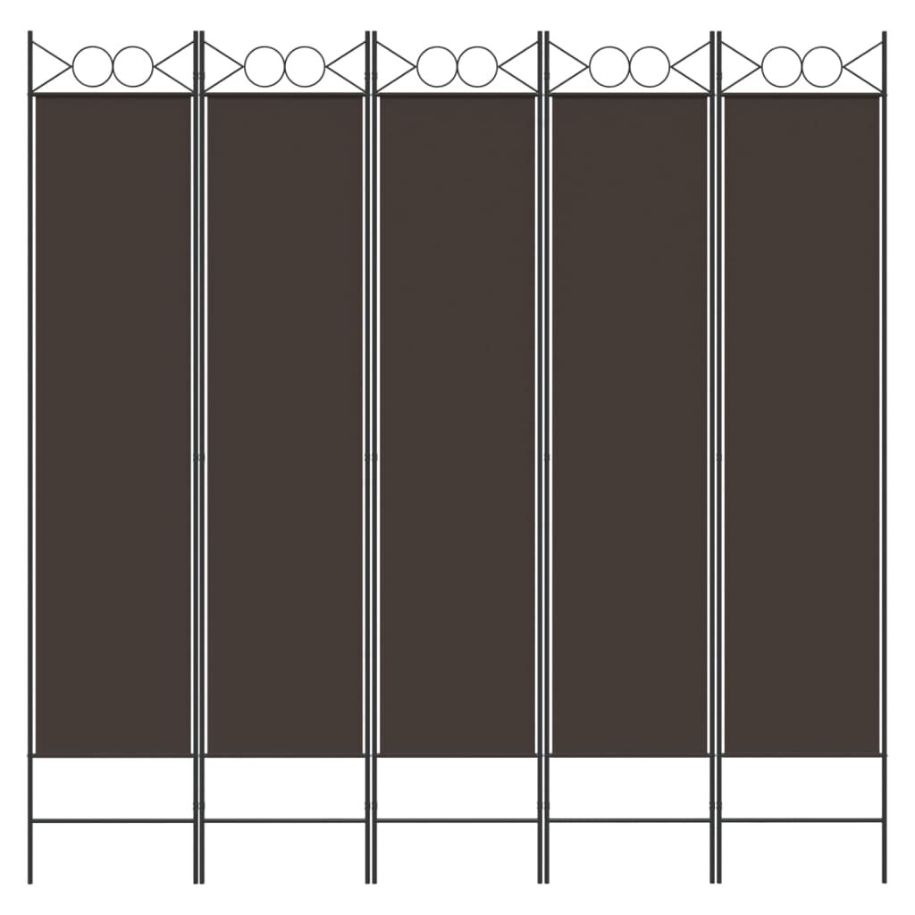 vidaXL 5-Panel Room Divider Brown 200x200 cm Fabric