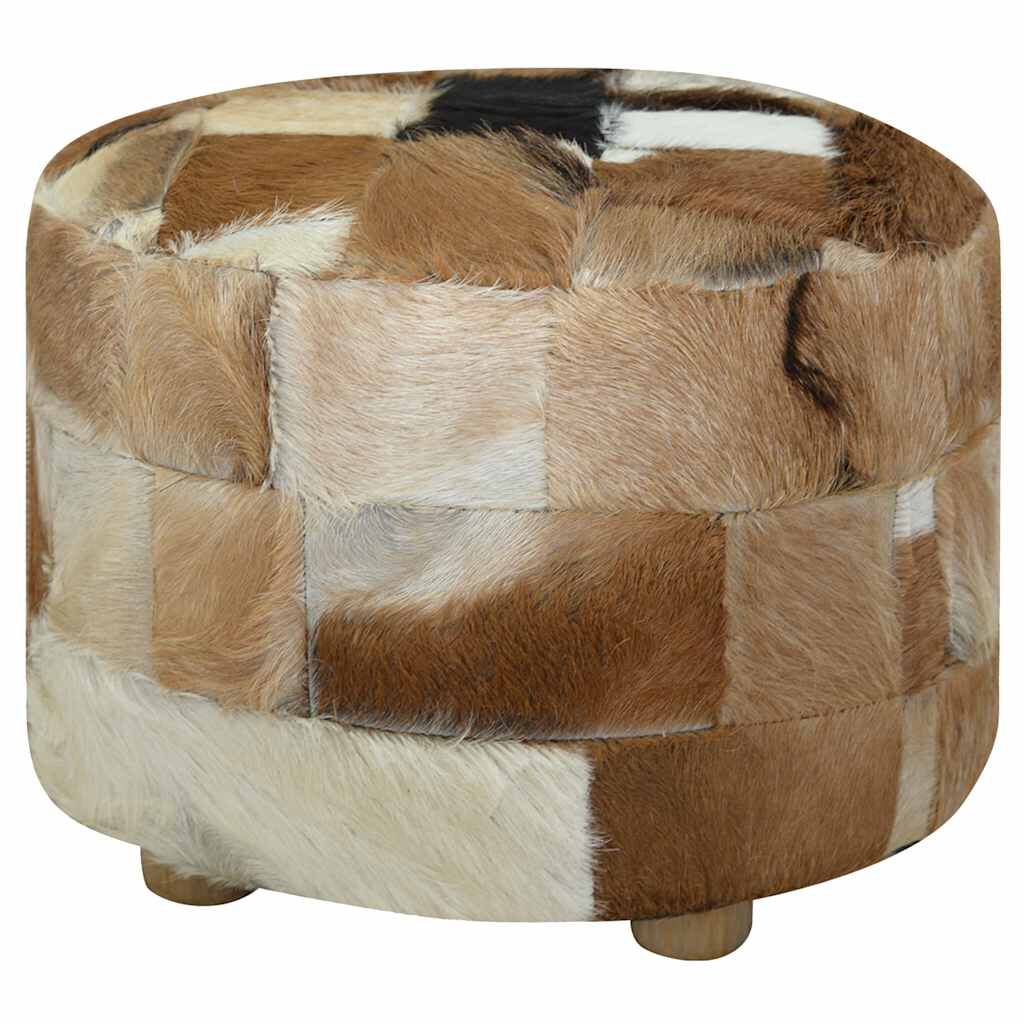 vidaXL Pouffe Genuine Leather Round 50x50x45 cm
