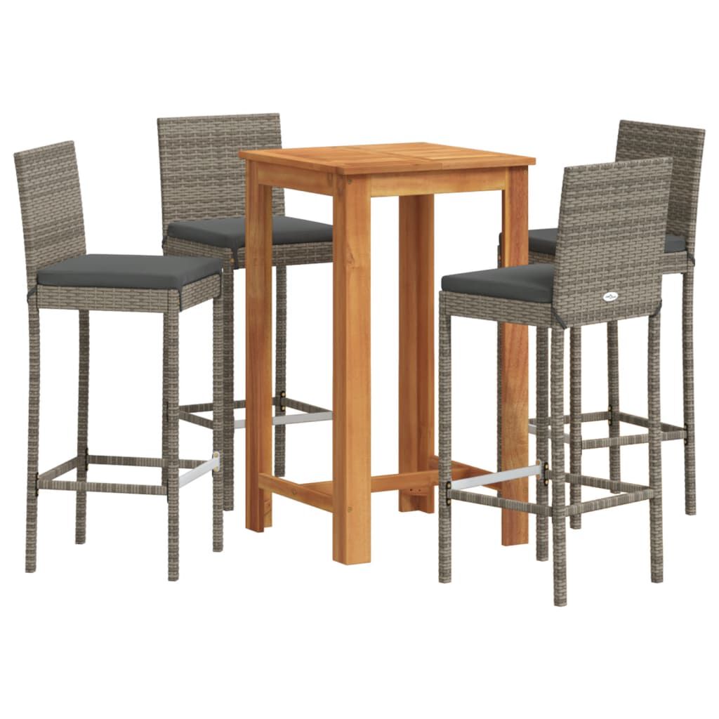 vidaXL 5 Piece Garden Bar Set Grey Solid Wood Acacia and Poly Rattan