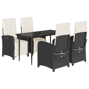 vidaXL 5 Piece Garden Dining Set with Cushions Black Poly Rattan