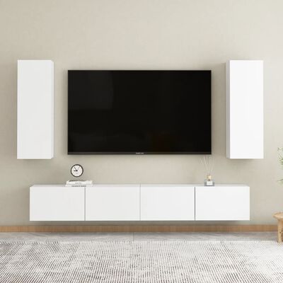 vidaXL 4 Piece TV Cabinet Set White Engineered Wood, white vidaXL 4 Piece TV Cabinet Set White Engineered Wood