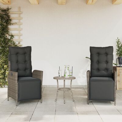 vidaXL Reclining Garden Chairs 2 pcs with Footrest Grey Poly Rattan, grey vidaXL Reclining Garden Chairs 2 pcs with Footrest Grey Poly Rattan
