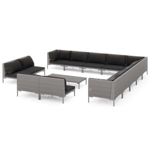 vidaXL 14 Piece Garden Lounge Set with Cushions Poly Rattan Dark Grey