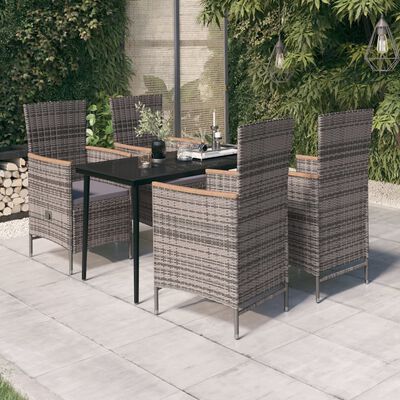 vidaXL 5 Piece Garden Dining Set with Cushions Grey, grey and brown vidaXL 5 Piece Garden Dining Set with Cushions Grey