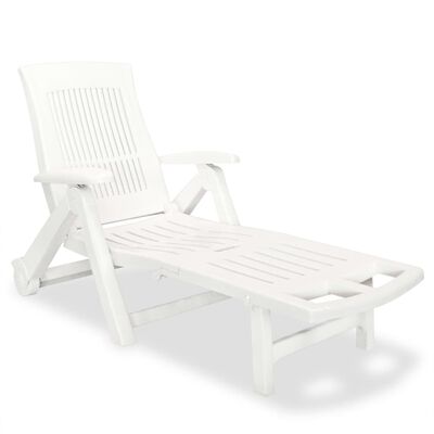 vidaXL Sun Lounger with Footrest Plastic White, white vidaXL Sun Lounger with Footrest Plastic White