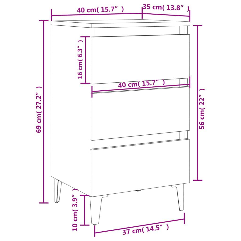 vidaXL Bed Cabinet with Metal Legs 2 pcs Grey 40x35x69 cm