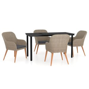vidaXL 5 Piece Garden Dining Set with Cushions Brown
