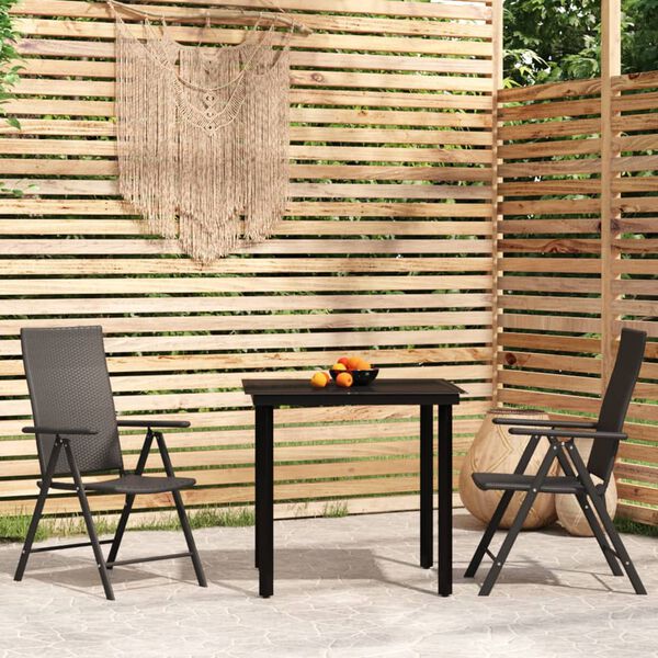 vidaXL 3 Piece Garden Dining Set Black