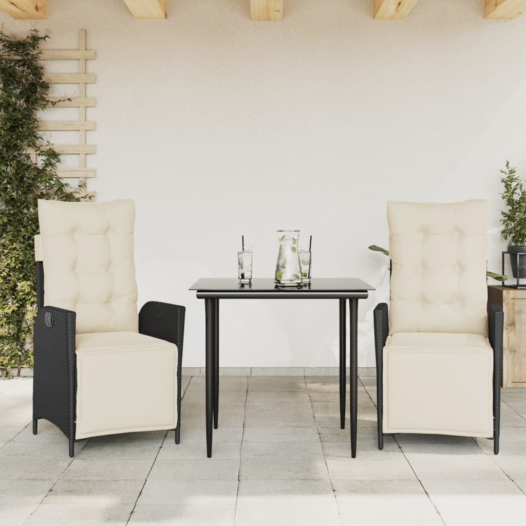 vidaXL 5 Piece Garden Dining Set with Cushions Black Poly Rattan