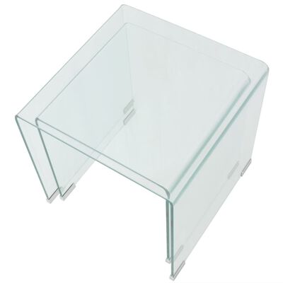 vidaXL Two Piece Nesting Table Set Tempered Glass Clear, transparent vidaXL Two Piece Nesting Table Set Tempered Glass Clear