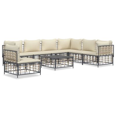 vidaXL 8 Piece Garden Lounge Set with Cushions Anthracite Poly Rattan,  vidaXL 8 Piece Garden Lounge Set with Cushions Anthracite Poly Rattan