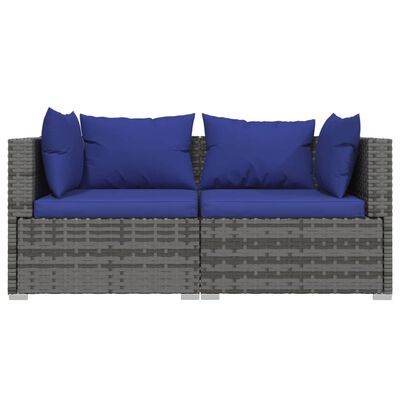 vidaXL 3 Piece Garden Lounge Set with Cushions Grey Poly Rattan, grey and dark blue vidaXL 3 Piece Garden Lounge Set with Cushions Grey Poly Rattan