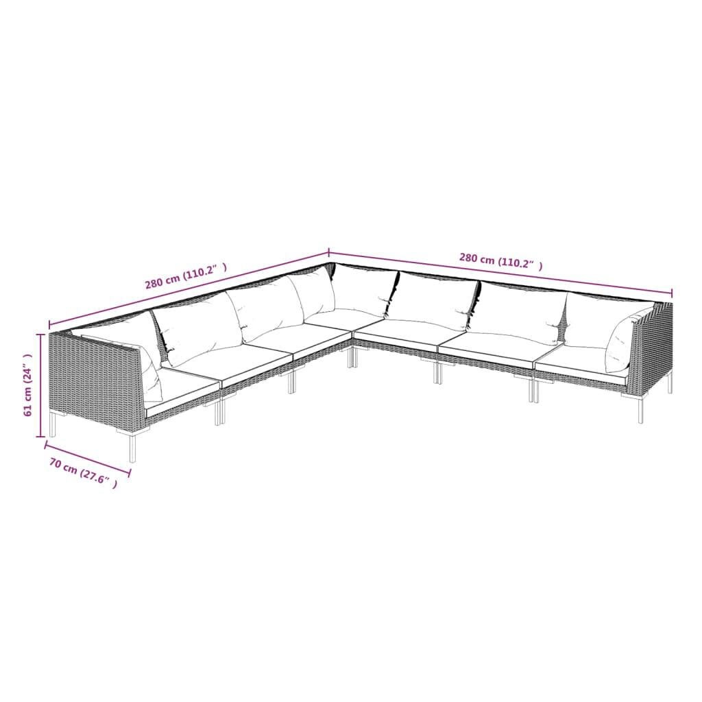 vidaXL 7 Piece Garden Lounge Set with Cushions Poly Rattan Dark Grey