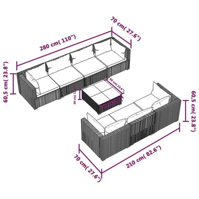 vidaXL 8 Piece Garden Lounge Set with Cushions Poly Rattan Black, black vidaXL 8 Piece Garden Lounge Set with Cushions Poly Rattan Black