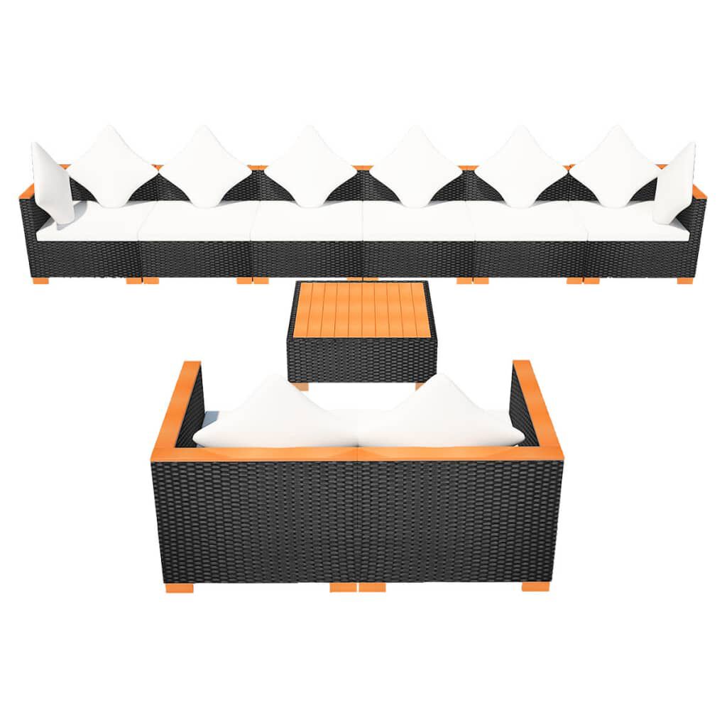 vidaXL 9 Piece Garden Lounge Set with Cushions Poly Rattan Black