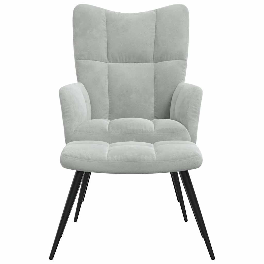 vidaXL Relaxing Chair with a Stool Light Grey Velvet