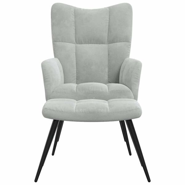 vidaXL Relaxing Chair with a Stool Light Grey Velvet