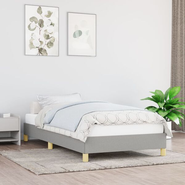 vidaXL Bed Frame without Mattress Light Grey 92x187 cm Single Fabric