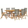 vidaXL 7 Piece Garden Dining Set Grey Poly Rattan and Solid Wood