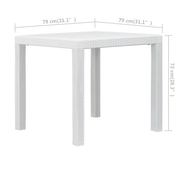 vidaXL Garden Table White 79x79x72 cm Plastic Rattan Look