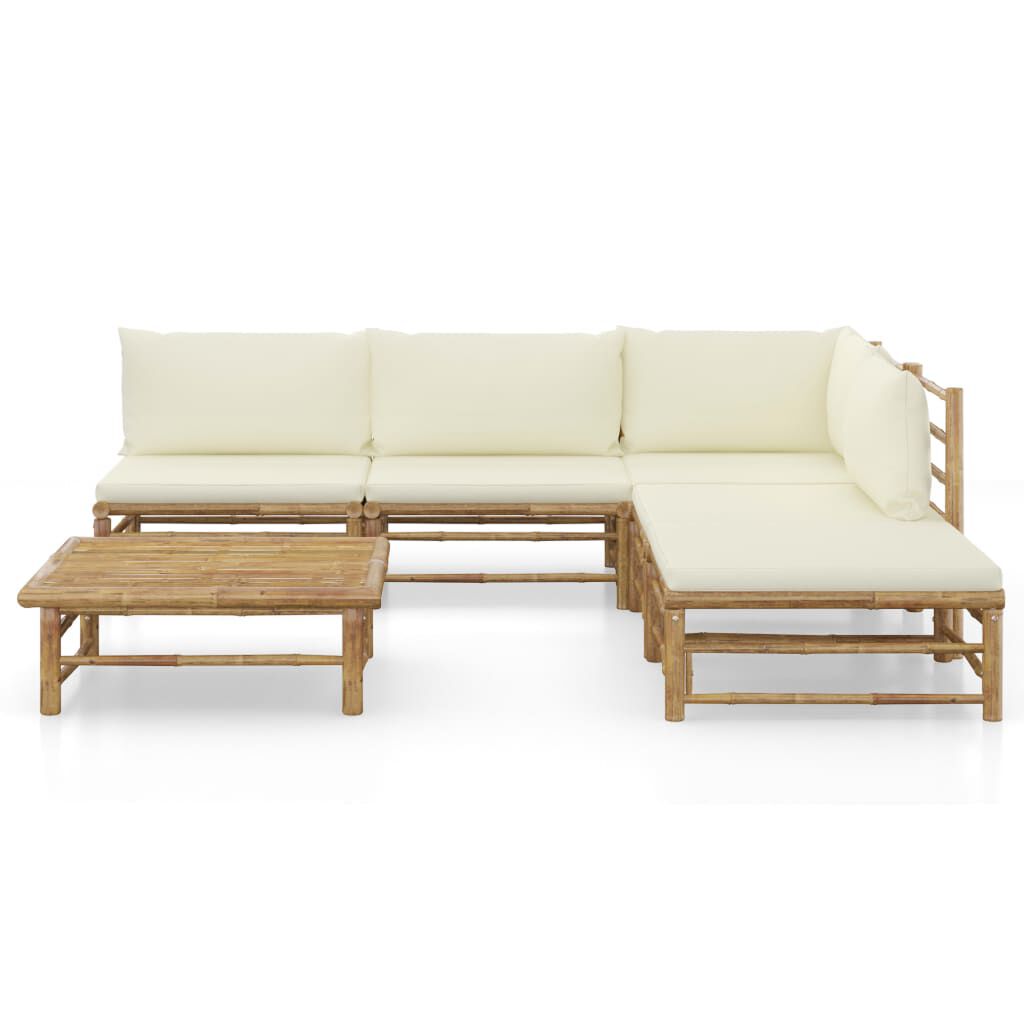 vidaXL 6 Piece Garden Lounge Set with Cream White Cushions Bamboo