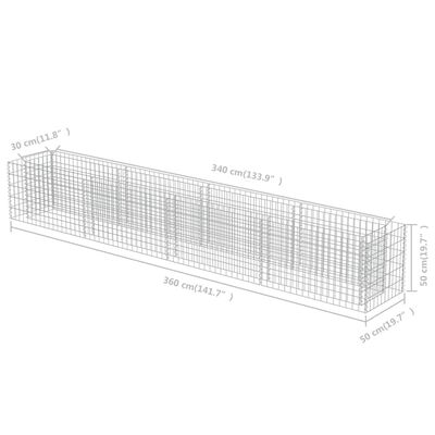 vidaXL Gabion Raised Bed Galvanised Steel 360x50x50 cm