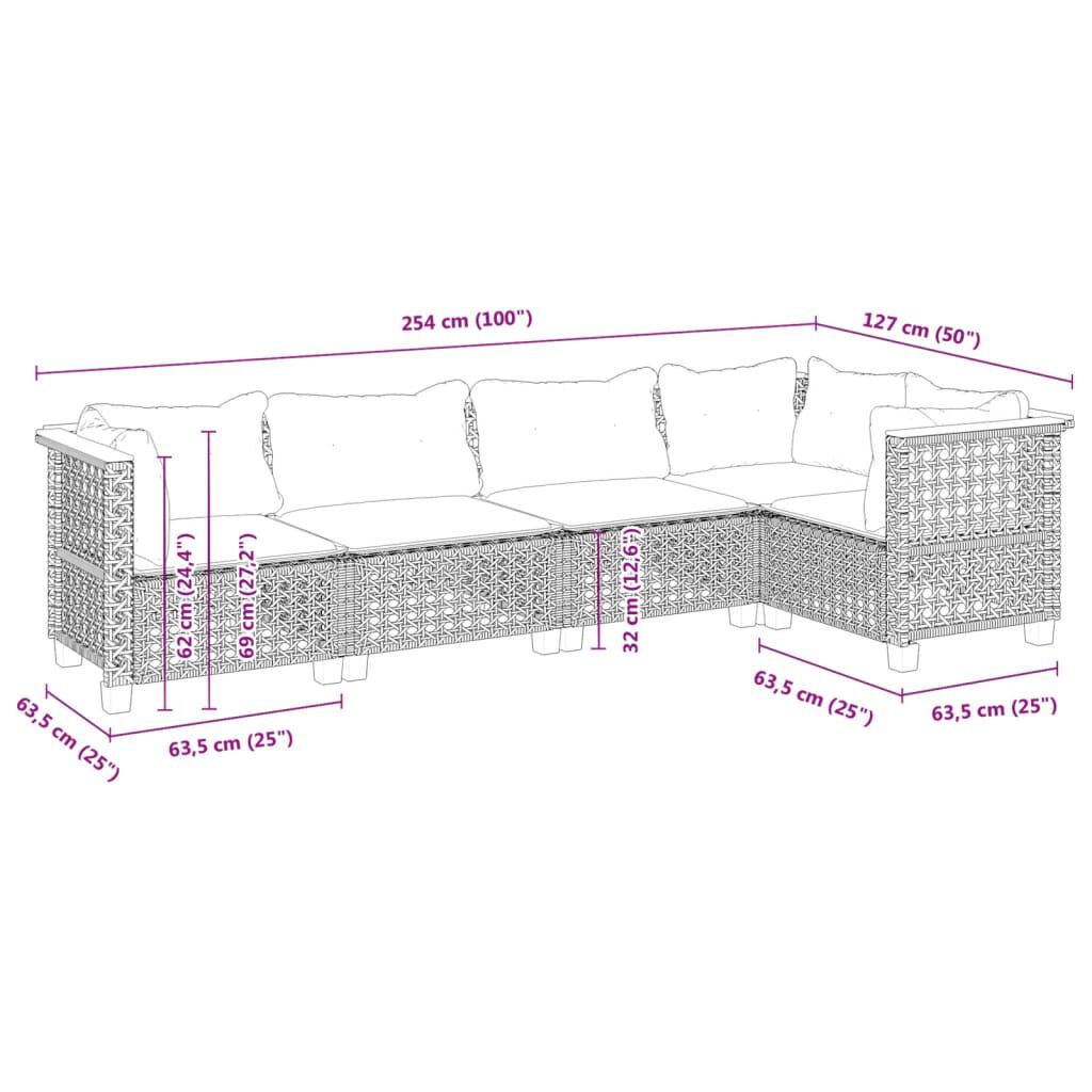 vidaXL 5 Piece Garden Sofa Set with Cushions Grey Poly Rattan