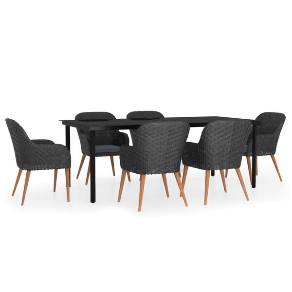 vidaXL 7 Piece Garden Dining Set with Cushions Black