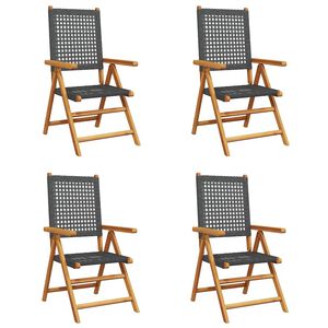 vidaXL Reclining Folding Chairs 4 pcs Black Poly Rattan and Solid Wood