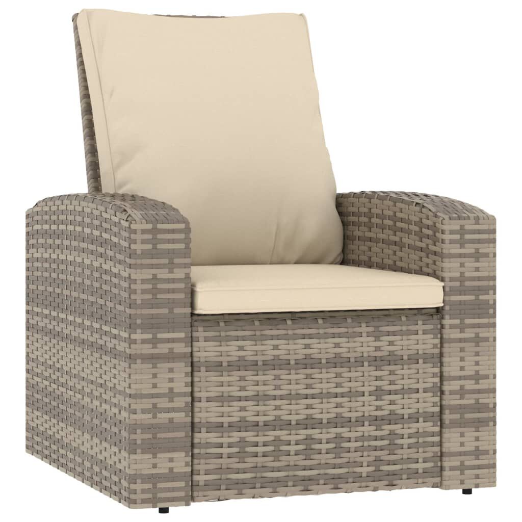 vidaXL Garden Reclining Chair with Cushions Light Brown Poly Rattan