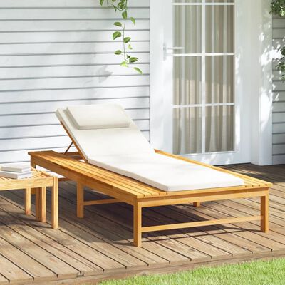 vidaXL Sun Lounger with Cream White Cushion and Pillow Solid Wood Acacia,  vidaXL Sun Lounger with Cream White Cushion and Pillow Solid Wood Acacia