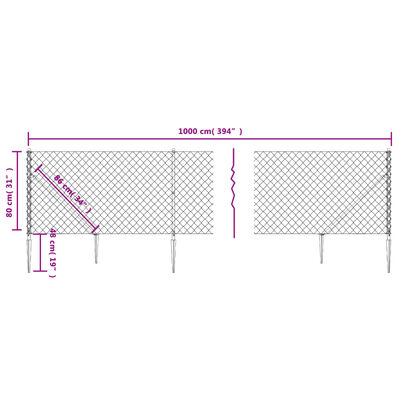 vidaXL Chain Link Fence with Spike Anchors Green 0.8x10 m, green vidaXL Chain Link Fence with Spike Anchors Green 0.8x10 m