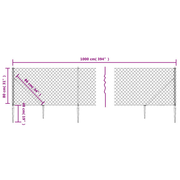 vidaXL Chain Link Fence with Spike Anchors Green 0.8x10 m