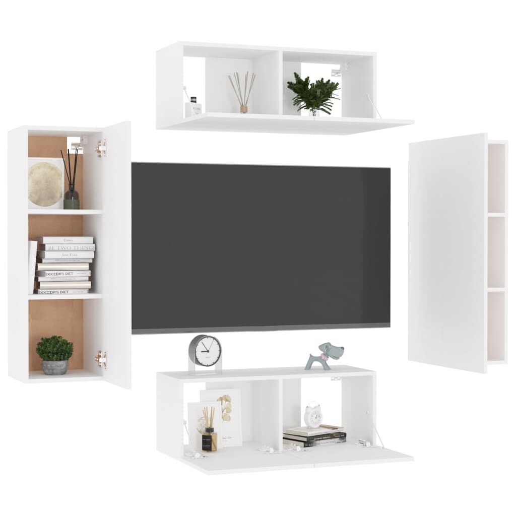 vidaXL 4 Piece TV Cabinet Set White Engineered Wood
