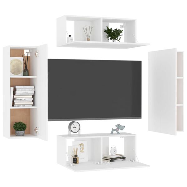 vidaXL 4 Piece TV Cabinet Set White Engineered Wood