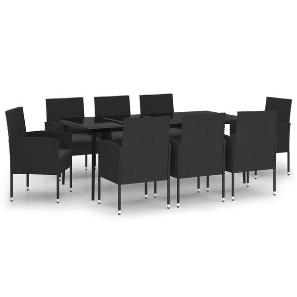 vidaXL 9 Piece Garden Dining Set Black