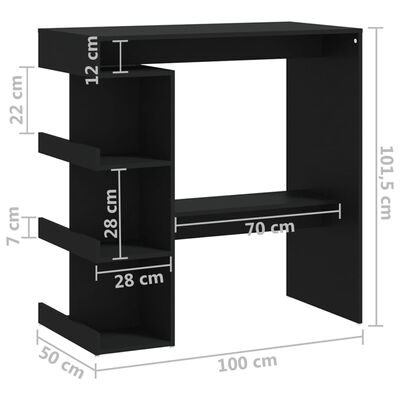 vidaXL Bar Table with Storage Rack Black 100x50x101.5 cm Engineered Wood, black vidaXL Bar Table with Storage Rack Black 100x50x101.5 cm Engineered Wood