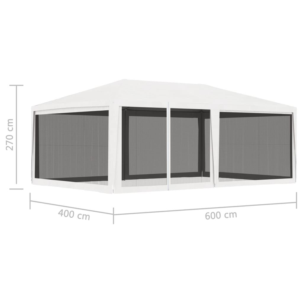 vidaXL Party Tent with 4 Mesh Sidewalls 4x6 m White