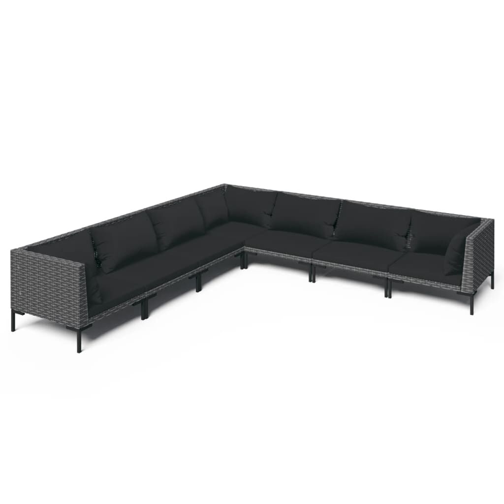 vidaXL 7 Piece Garden Lounge Set with Cushions Poly Rattan Dark Grey