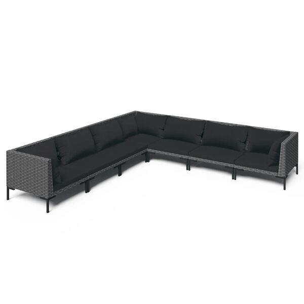 vidaXL 7 Piece Garden Lounge Set with Cushions Poly Rattan Dark Grey