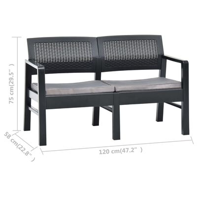 vidaXL 2-Seater Garden Bench with Cushions 120 cm Plastic Anthracite, anthracite vidaXL 2-Seater Garden Bench with Cushions 120 cm Plastic Anthracite