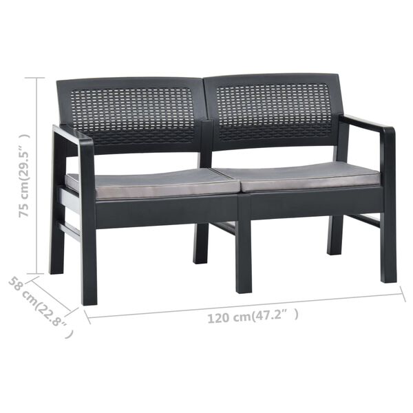 vidaXL 2-Seater Garden Bench with Cushions 120 cm Plastic Anthracite