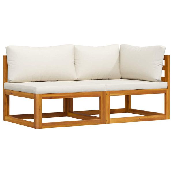 vidaXL 2 Piece Sofa Set with Cream White Cushions Solid Acacia Wood