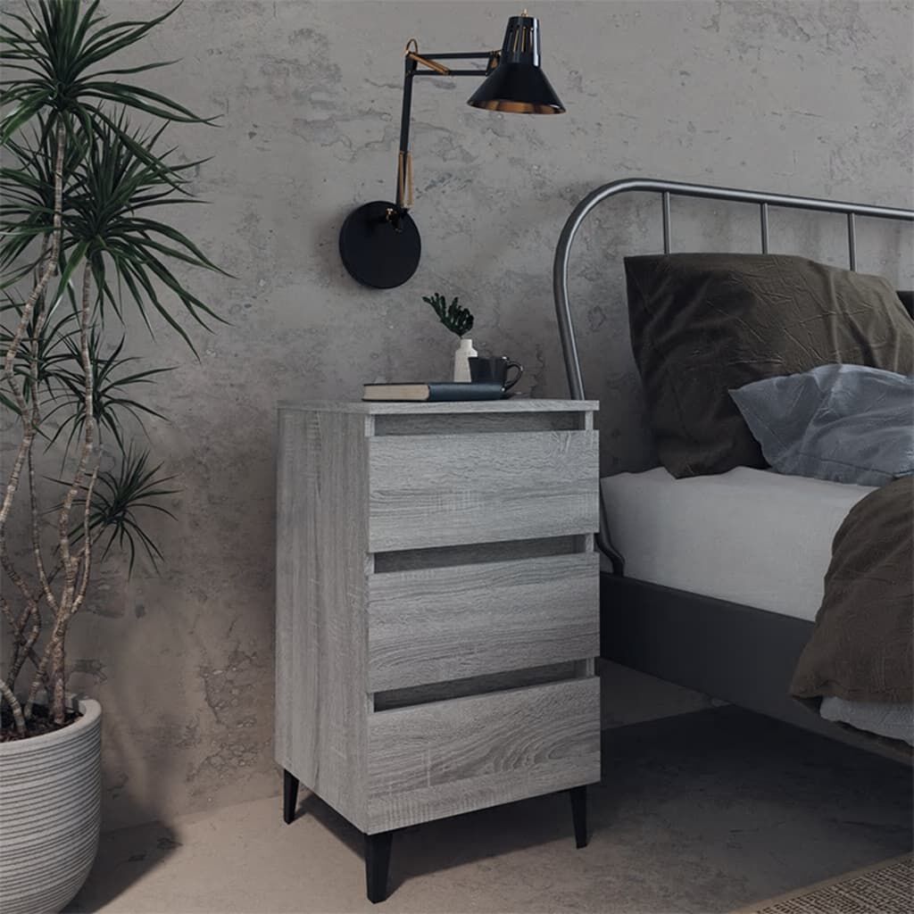 vidaXL Bed Cabinets with Metal Legs 2 pcs Grey Sonoma 40x35x69 cm